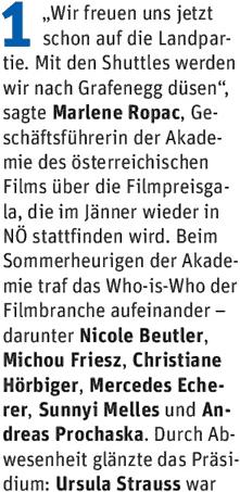 Medium Auflage 146.701 Ausgabe Seite NÖN Gesamtausgabe 25/2015 (Wöchentlich) 32 Nachtdreh statt Heurigenbesuch 1"Wir freuen uns jetzt schon auf die Landpartie.