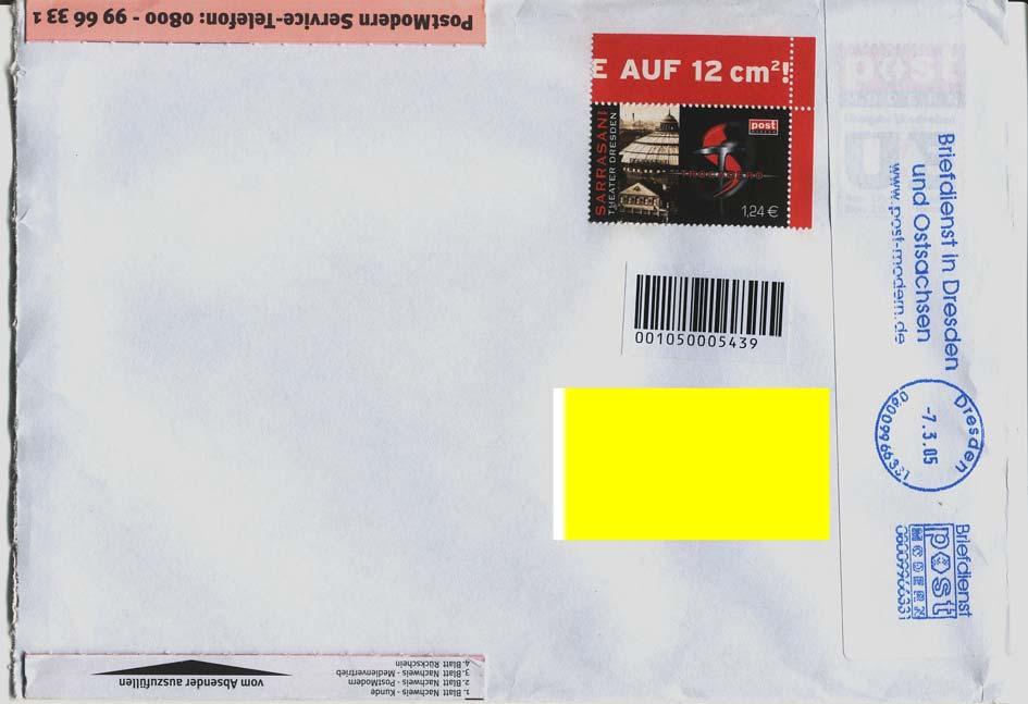 ZM Marken für Zusatzleistungen Rückseite eines Einschreibbriefes: Sollte der Einlieferungsschein auf der Briefvorderseite aufgebracht worden