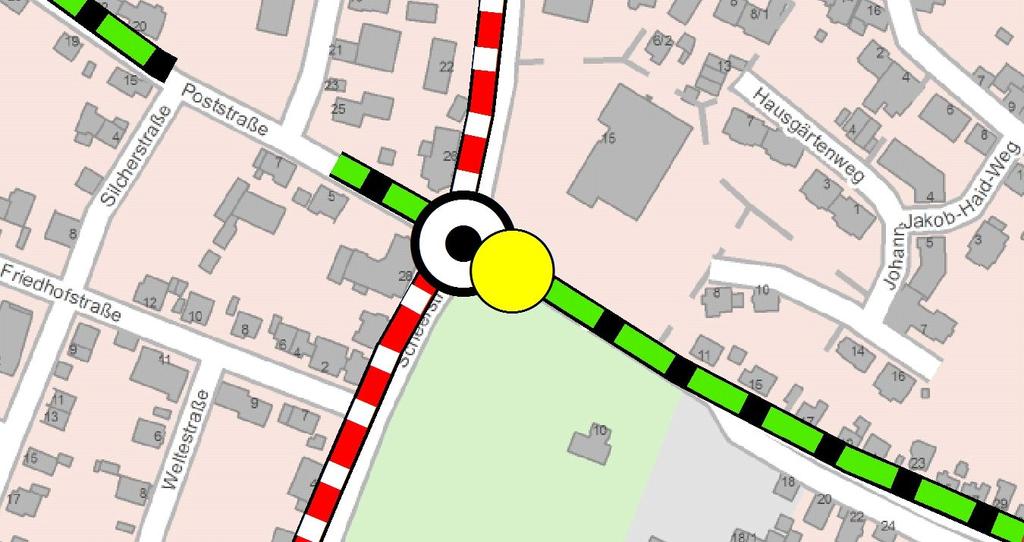 Mit einer Reduzierung der Höchstgeschwindigkeit an der Bergstraße und an der Poststraße (vgl. Streckenmaßnahmen S 3 und S 4) sowie dem geplanten Schutzstreifen für den Radverkehr in Richtung Dr.