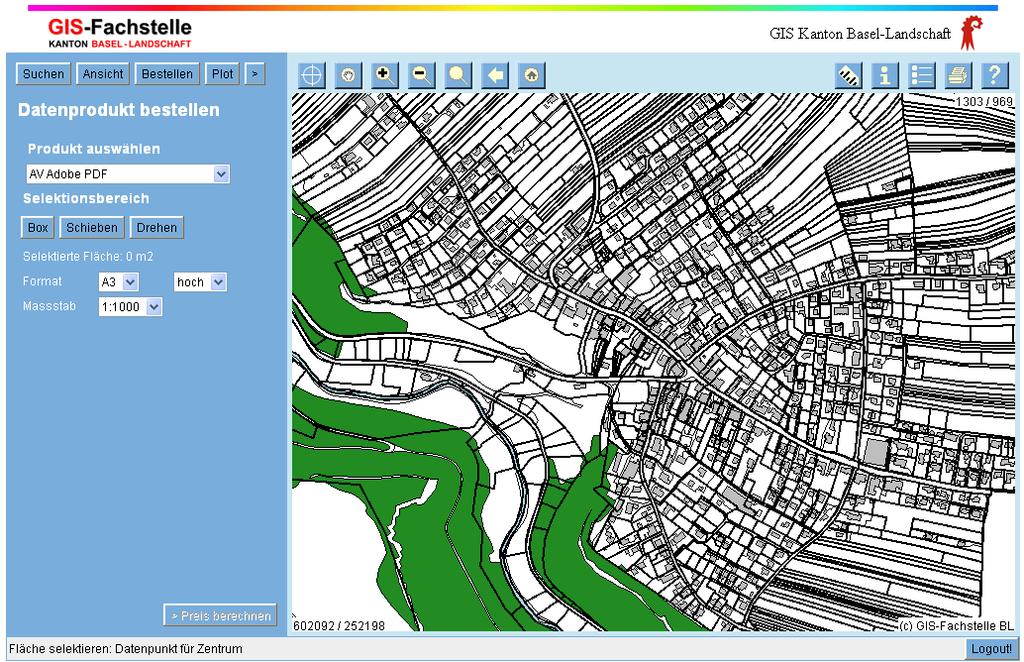GeoShop Kanton Basel Land GeoDaten im Internet - Diverse Datenebenen - Diverse Produkte -