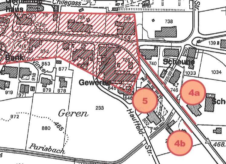 5/10 Abb. 2: Planausschnitt Abschnitte 4a, 4b und 5 sowie Ausschlussgebiet Dorfzentrum Ost (Vorstudie vom 17.