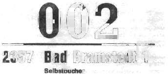 Paketnummernzettel bis 9/1994 (ab 7/93 mit neuer Postleitzahl) 5419 2357 Bad Bramstedt 1 2357 Bad 5419 5419/