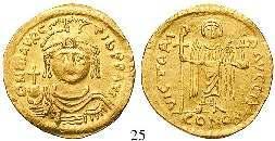 von vorn, darüber Kreuz / Stufenkreuz, Offizin G. Gold. Sear 959. vz+ 735,- 23 Solidus, Constantinopel. 4,45 g.