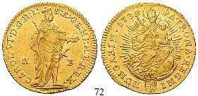 250,- HABSBURGISCHE ERBLANDE - ÖSTERREICH 75 Dukat 1765, Nagybanya. 3,48 g. Büste mit Diadem r.