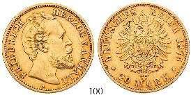 950,- BADEN 101 Friedrich I., 1852-1907 20 Mark 1872, G. Gold. J.184.