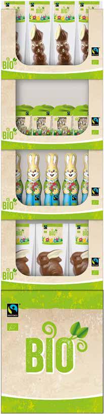 Kakao Confiserie Bunny, 100 g, 33 % 15x Bio-Fairtrade Confiserie Osterhase, 90 g, aus feiner Bio Vollmilch schokolade, 33 % Kakao Confiserie Bunny, 90 g, 33 % 21452 21453 Einzel-EAN