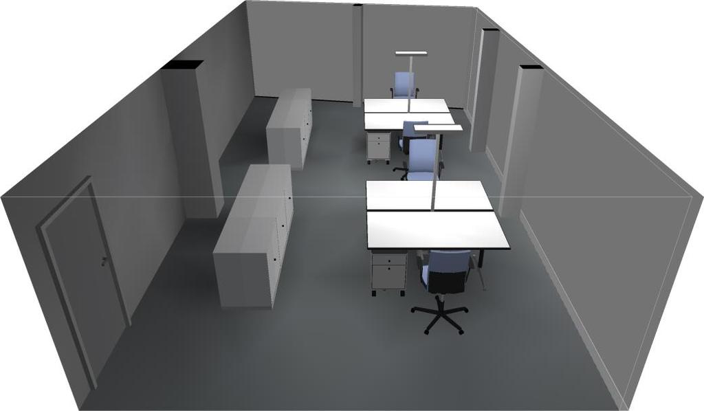 Büroraum mit 4 Arbeitsplätzen Es handelt sich um eine reine Kunstlicht-Simulation.