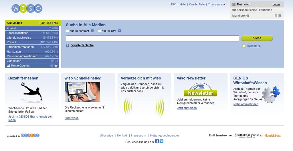 Datenbanken: Literaturrecherche mit WISO Adress- und Firmenverzeichnis,