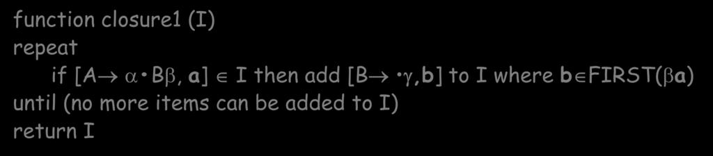 closure1 (Erweiterung von closure0) gegeben sei ein Element [A B, a], dann enthält die Hülle 1. das Element selbst und 2.