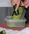 DNA-Isolierung aus Zucchini - Durchführung Man reibt ein Zucchini-Stück und füllt einen Esslöffel in