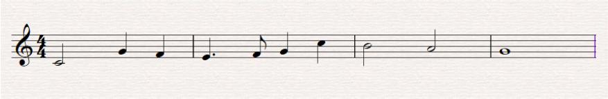 Aufgabe: Transponiere den kleinen Melodieausschnitt nach F-Dur, A-Dur und Es-Dur: