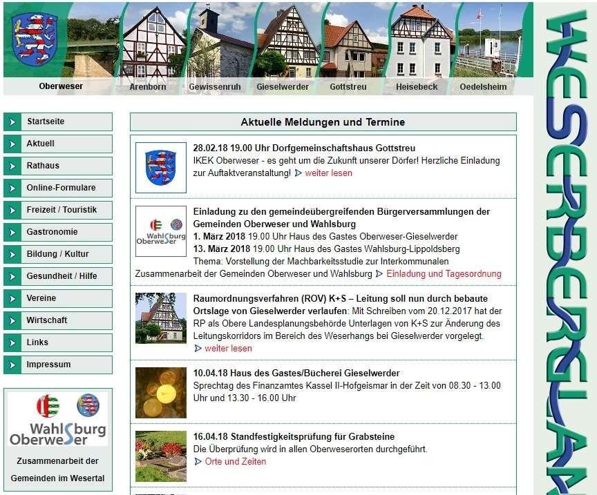 Hinweise zu den nächsten Schritten Teilnahme Homepage der Gemeinde Oberweser http://www.oberweser.