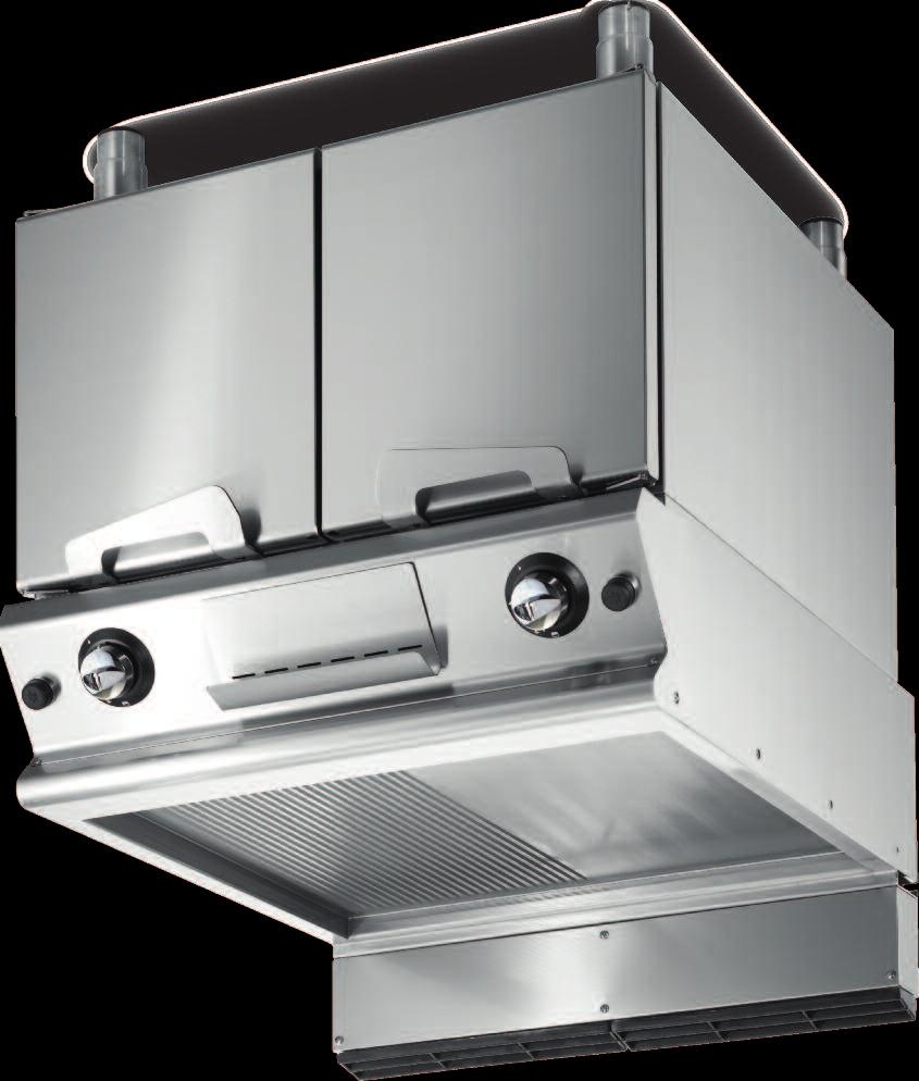 The cooking surface is welded on the pressed worktop, has rounded corners, high uniformity of heat distribution and can be smooth, ribbed or ½ smooth ½ ribbed.