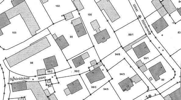 Thema: Geometrie Umfang und Flächeninhalt II IV, Lösungsblatt,, Ein Lageplan zeigt auf, an welcher Straße ein Grundstück liegt.