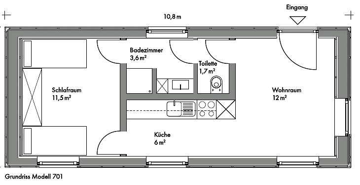 Schlafraum 15 m² Wohnraum 14m² Die drei Modulgrößen: