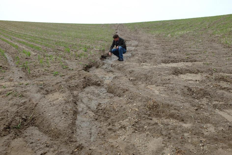 Starkregen 2016 Massive Bodenabschwemmung durch gebündelten Abfluss in einer Hangmulde Foto: 31.05.