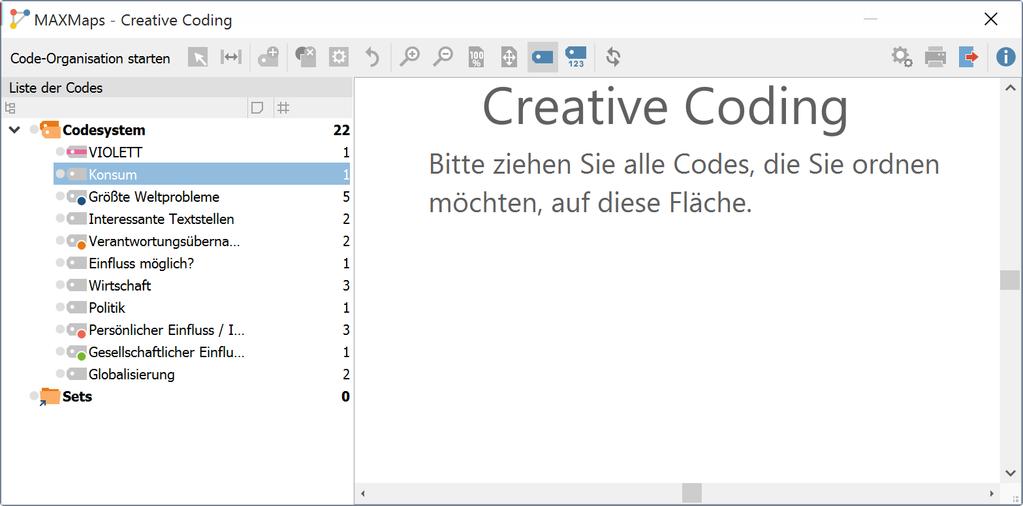Codes auswählen für Creative Coding Hinweis: In Creative Coding werden im Codesystem nur Obercodes angezeigt, die maximal zwei Subcode-Ebenen haben.