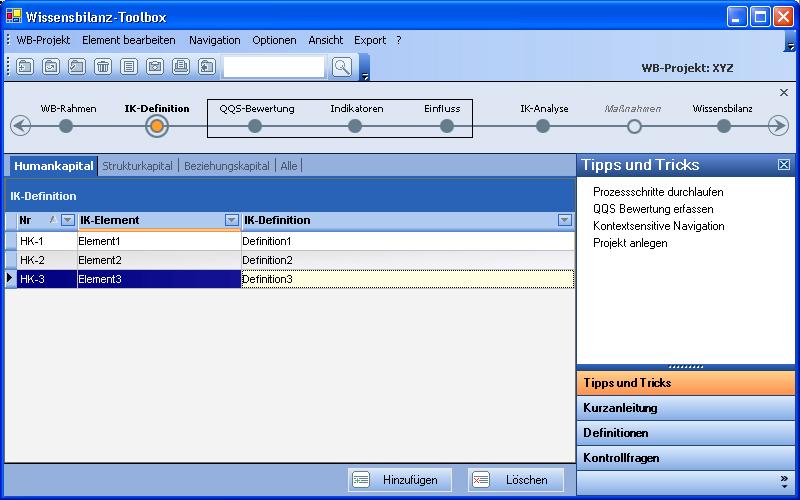 Wissensbilanz-Toolbox als kostenloser Download ab Mitte 2006 (verfügbar) Bildschirmoberfläche Entwurf