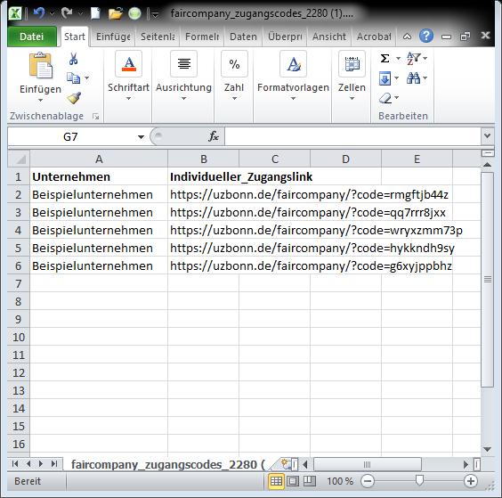 Variante 1: Individualisierte Zugangslinks zum Download Zugangslinks in Excel-Liste: Für den Einsatz in Briefen mit