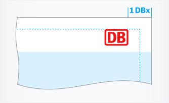 Marke DB im Logostreifen, Logobox Die Marke DB wird im Logostreifen rechts mit einem Abstand von 1 DBx platziert (anders als die übrigen Geschäftsfeldmarken).