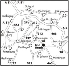Anreise: Bahn: Stuttgart Tübingen bis Metzingen Rottweil/Tuttlingen/Konstanz/Singen ab Horb über Rottenburg, Tübingen, Metzingen von Metzingen Ermstalbahn bis
