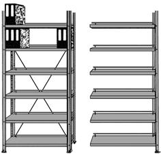 Büro-Stahlregale im Schraub/Stecksystem Serie S5-SX Anordnung der Stahlböden mit Verschraubungen bei Verwendung als Ordnerregale Tabelle Einseitige Regale