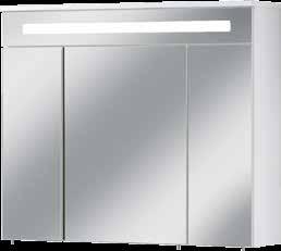 28 Spiegelschrank KARA 80 LED BxHxT: 80 x 70 x 22,5 cm 3 Türen, weiß, verspiegelt, 6 Glaseinlegeböden, Ausführung Korpus Weiß, Energieeffizienzklasse A+ Art.-Nr.