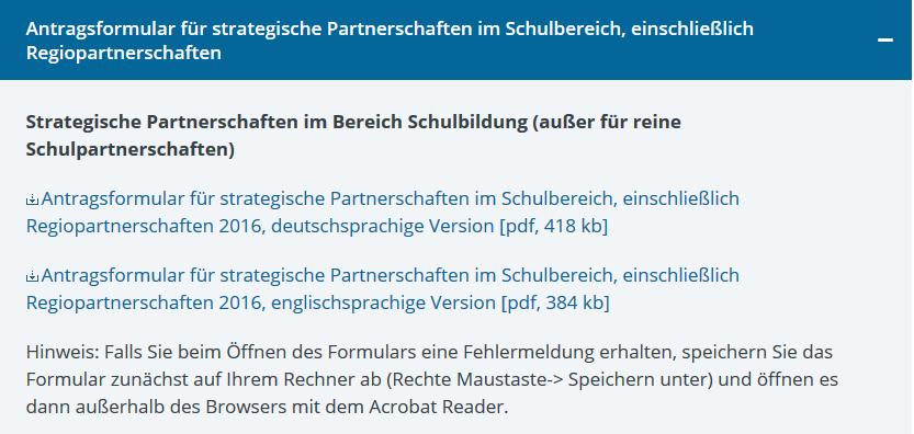 2) Formular für Strategische Partnerschaften im Schulbereich einschließlich Regiopartnerschaften: 1.