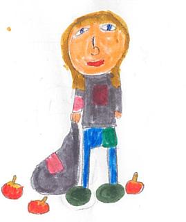 Sie stahl ein paar Äpfel und rannte in den Wald. Plötzlich sah die Räuberin das kleine Mädchen Klara, das im Wald spazieren ging.