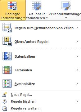 5. Klicken Sie bei BEDINGTE FORMATIERUNG auf REGELN