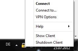 VPN-Verbindung beenden Im Systemtray (neben der Uhrzeit) rechte Maustaste auf das Symbol anklicken. und Disconnect VPN-Verbindung aufbauen 1.