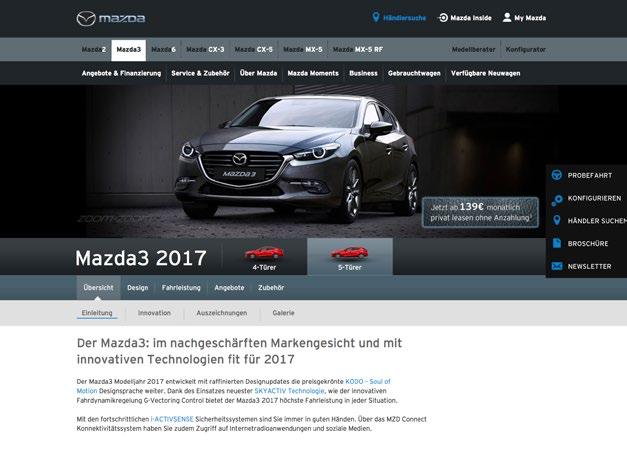 Noch mehr Mazda Original Zubehör finden Sie auf www.mazda.de Ihr Mazda verdient das Original. 100 % Mazda Original Zubehör.