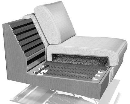 Unterfederung Sitz: Dauerelastische Wellenfedern. Polsteraufbau Sitz: ochwertiges Gemisch aus Polyesterfasern und Schaumstoffstäbchen mit eingearbeitetem Federkern (G 35 / S 45).