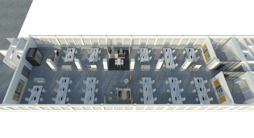 1. Obergeschoss - LINKS Vogelperspektive Sideboard mit offenen und geschlossenen Fächern, beidseitig benutzbar Kleinst-Besprecher & Sonderfläche 1