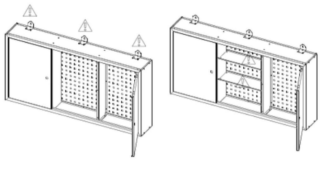 Schritt 5: Wandhalterungen montieren a) Befestigen Sie die Deckplatte mit den beiliegenden Winkeln (3 Stück) und den Blechschrauben (3 Stück) für die