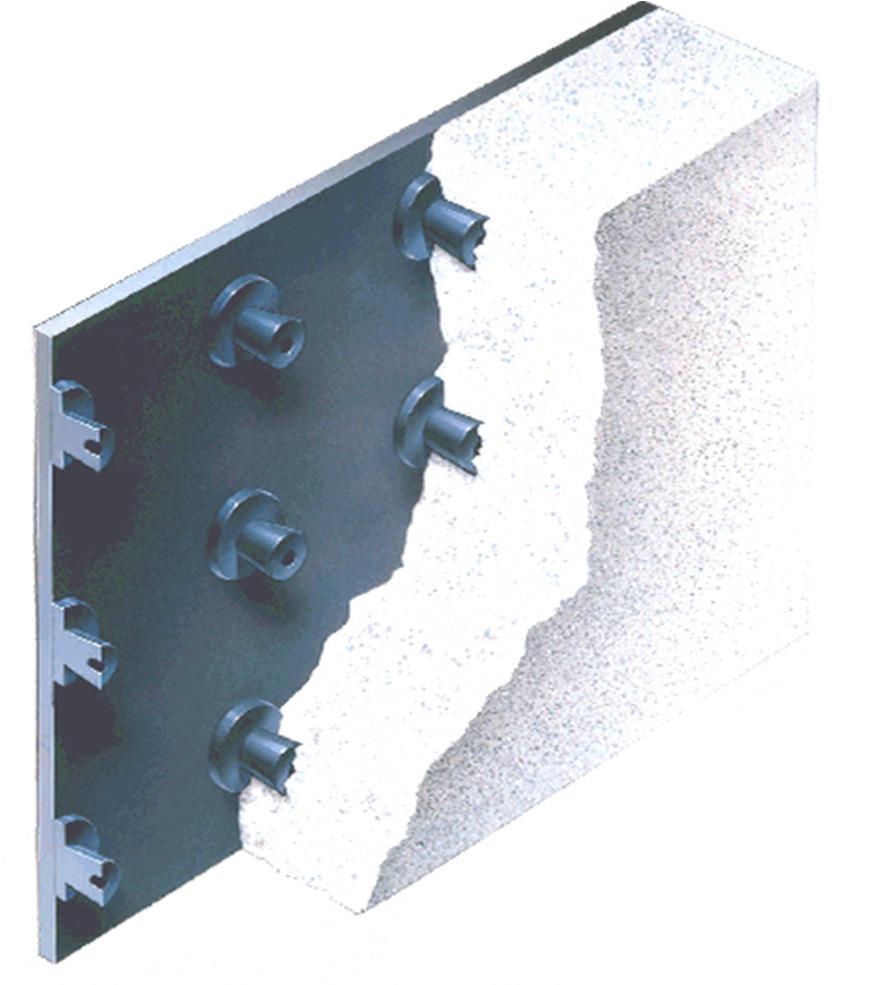 Auskleidung von Behältern Neubau mit Betonschutzplatten Materialstärken üblich 3 8 mm Verschiedene Verankerungselemente Verfügbar auch in
