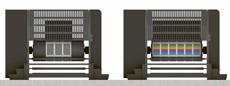 RotaJET L-Serie Alle Maschinen der RotaJET-L-Serie basieren auf der gleichen Plattform und können auch nachträglich von Mono-Druck mit 777 mm Bahnbreite auf den 4C-Druck mit 1380 mm Bahnbreite