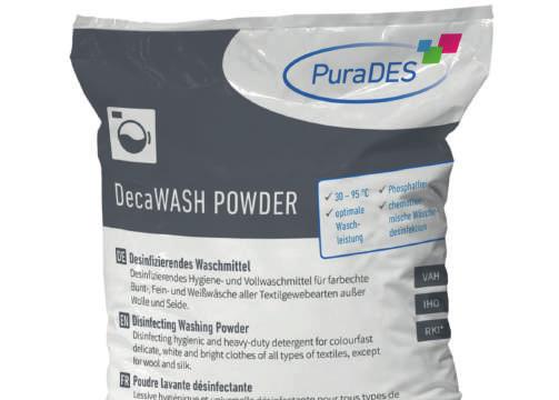 VAH RKI* DecaWASH POWDER Desinfizierendes Waschpulver Listungsverfahren Dosierung Flottenverhältnis Temperatur 15 Min. 20 Min.