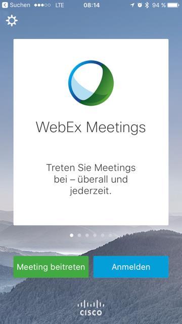 Webinar aufrufen. Öffnen Sie die App WebEx und klicken Sie auf die Schaltfläche Meeting beitreten.