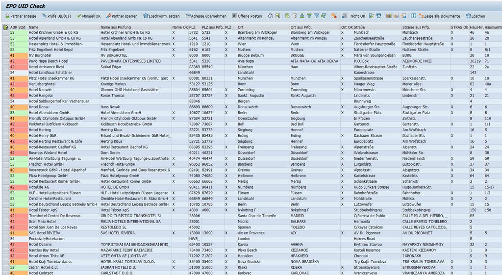 EPO UID Check: Screenshot Liste mit Aktionen II Eigener Status für Ergebnis