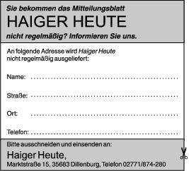 Seite 2 Donnerstag, 14. September 2017 Wahlbekanntmachung der Stadt Haiger für die Wahl zum 19. Deutschen Bundestag am 24. September 2017 1. Am 24. September 2017 findet die Wahl zum 19.