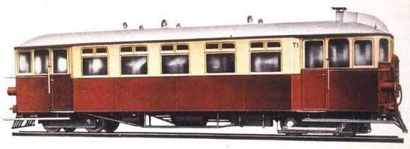 Das Bild zeigt eine Farbstudie dieses Triebwagens aus den 30er Jahren. No.