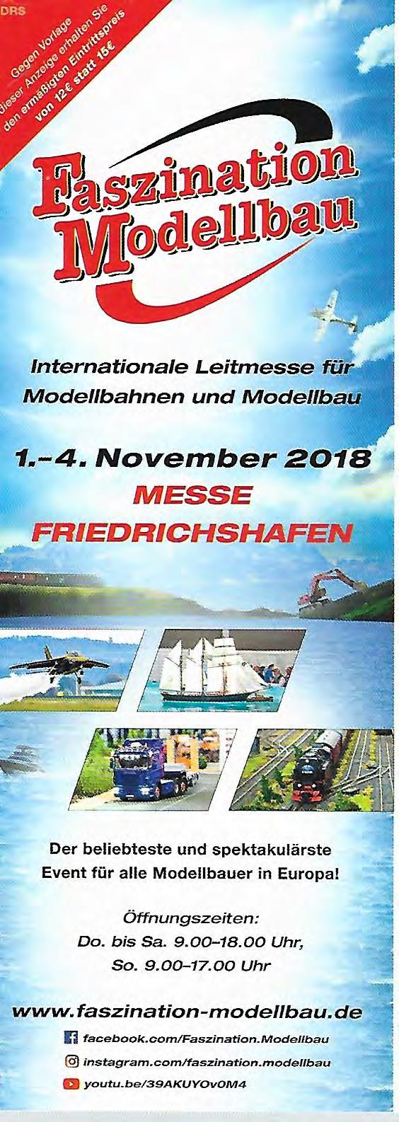 Veranstaltungstipp: Herbst 2018!!! Wir fahren am 03. November 2018 mit dem Bus nach Friedrichshafen zur Faszination Modellbau!