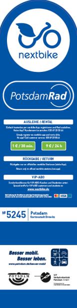 Anzahl Fahrradverleihstationen PotsdamRad +5 Stationen 24 29 2014 2016 Nutzerzahlen PotsdamRad +128% 14.