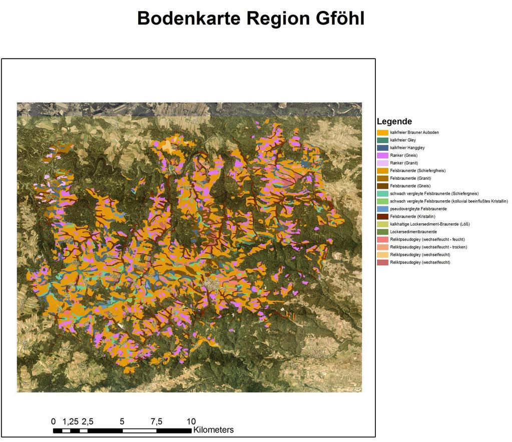 Benefits of C org management Bodenpotentiale und Eignungskarten Bodenkarte der Region Gföhl Ausgangsgestein Gneis Granit Bodentypen