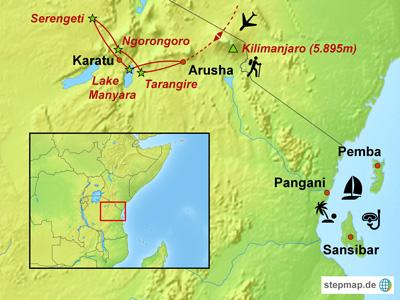 Höhepunkte: - Pirschfahrten im Lake Manyara und Tarangire NP, in der Serengeti und im Ngorongoro-Krater - Einblick in den Anbau des berühmten tansanischen Kaffees - Übernachtungen in Lodges und