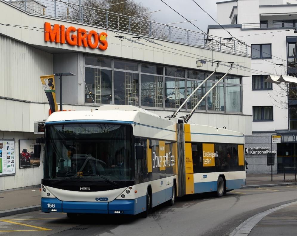 2.4 Testbetrieb IMC in Schaffhausen Die VBSH haben vom 16.03.2018 bis 27.03.2018 mit einem von den Verkehrsbetrieben Zürich (VBZ) ausgeliehenen Trolleybus IMC einen Test unter realen Bedingungen durchgeführt.