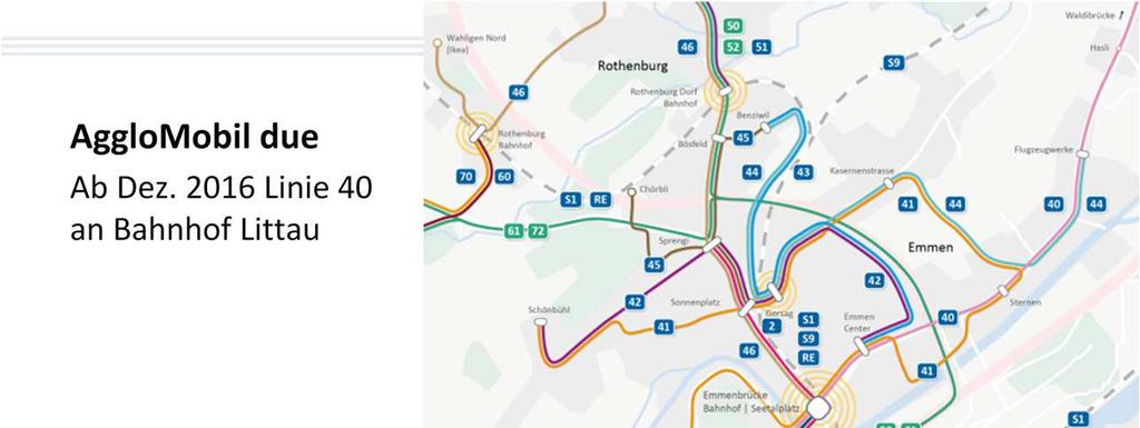 Im Dezember 2016 wird der neue Bushub, die neue Linienführung auf separaten Busspuren via Bahnhof Emmenbrücke und die dafür erforderliche Trolleybus-Fahrleitung in Betrieb genommen.