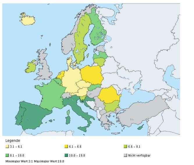Wenige Arbeitslose in Deutschland Quelle: Eurostat,