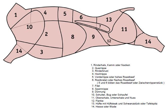 Leitfragen zum Lernauftrag 1. Benennen Sie die einzelnen Fleischteile der Abbildung!